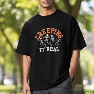 Old Navy Black Tee with Orange Skeleton Design